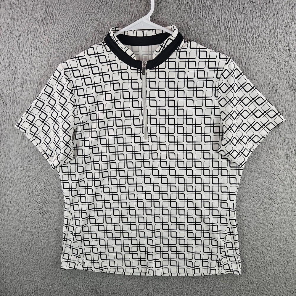 Tail Womens Golf Top Large Black White Geometric Square Print 1/4 Zip